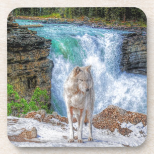 Porta-copo Lobo Branco e Arte Selvagem das Montanhas Rochosas