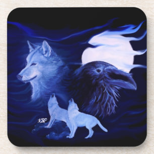 Porta-copo Lobo e Raven com lua de cheio