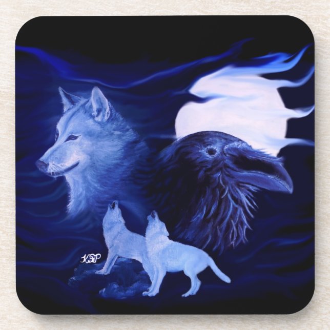 Porta-copo Lobo e Raven com lua de cheio (Frente)