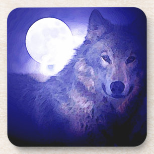 Porta-copo Lobo, Lua e Noite Azul