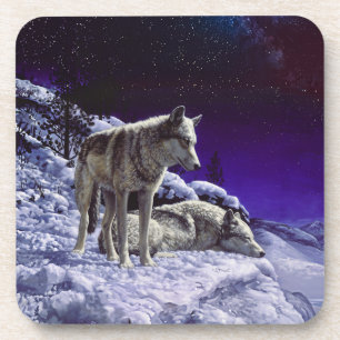Porta-copo Lobos cinzas na neve de inverno à noite