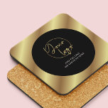 Porta-copo Logotipo comercial preto e Dourado Marca de presen<br><div class="desc">Crie coasters de bebida personalizado com esta Porta copos de logotipo empresarial preto e Dourado. Apresentando um design de ouro preto e preto moderno com seu logotipo no centro e texto personalizado. Perfeito para promover sua empresa e usar como presente corporativo para clientes,  eventos ou em seu escritório.</div>