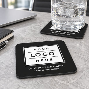 Porta-copo Logotipo Empresarial Preto Personalizado Quadrado