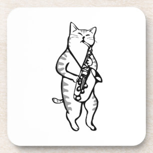 Porta-copo Loja de Ratos de Gato de Jazz com Instrumento Saxo