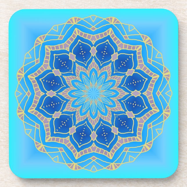 Porta-copo Lotus mandala em turquesa e azul (Frente)