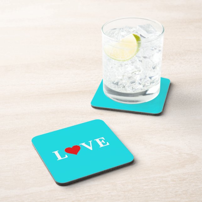 Porta-copo LOVE Turquoise Blue Aqua Blue Modern Chic Elegante (Lado Direito)