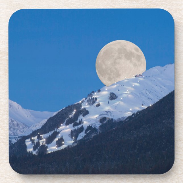 Porta-copo Lua Cheia Sobre o Alyeska Ski Resort, Alasca (Frente)