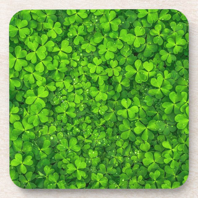 Porta-copo Lush Green Clovers com gotas de água (Frente)