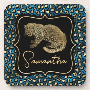 Porta-copo Luxo Monograma Dourado Animal Estampa de Leopardo