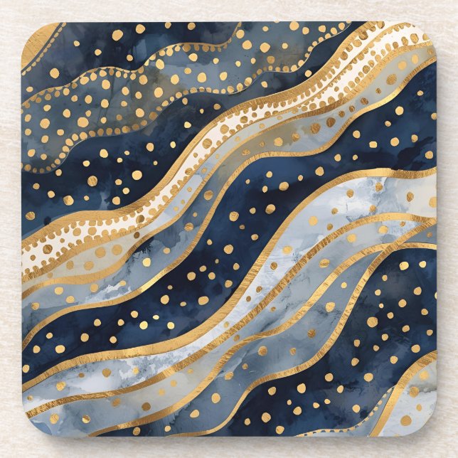 Porta-copo Luxury, Modern, Gold Blue Pattern (Frente)