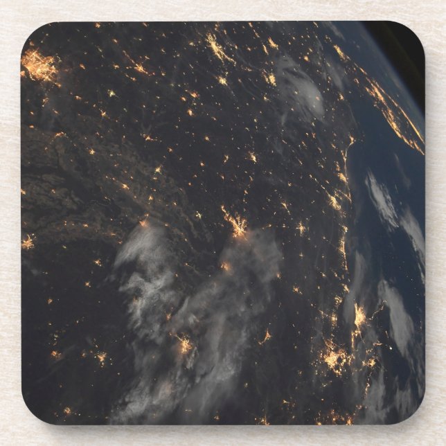 Porta-copo Luzes Da Cidade À Noite No Planeta Terra (Frente)