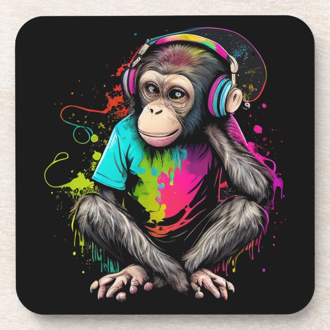 Porta-copo Macaco Bonito Ouvindo Música, Macaco Com Música Ob (Frente)