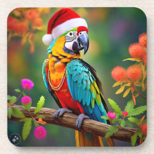 Porta-copo Macaw de Natal Vestindo um Chapéu Santa- 56485