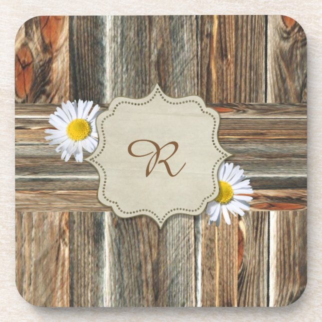 Porta-copo Madeira com margarida personaliza Portas copos (Frente)