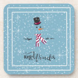 Porta-copo Magic and Wonder Christmas Snowman Blue ID440<br><div class="desc">Bonita e minimalista design de montanha-russa de Natal com um estilizado boneco de neve, enquadrado em branco sobre um cadete azul espalhado com flocos de neve e estrelas. A tipografia elegante de "Magic and Wonder" completa a design. Adicione seu nome para personalizar, se preferido. Procure ID440 para ver outros produtos...</div>