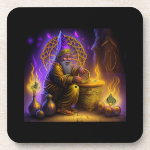 Porta-copo Mago Está Sentado à Mesa Conjurando um Feitiço