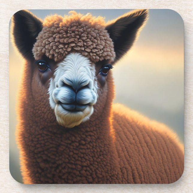 Porta-copo "Majestade Fluffy: O Grande Marrom Marrom Alpaca" (Frente)