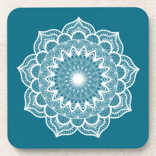 Porta-copo Mandala Branco em Fundo Azul