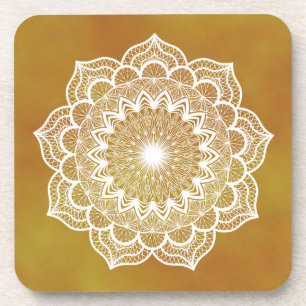 Porta-copo Mandala Branco em Fundo Dourado