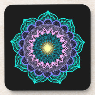 Porta-copo Mandala Colorida em Fundo Preto