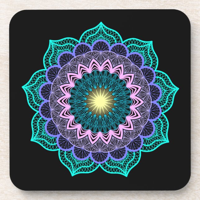 Porta-copo Mandala Colorida em Fundo Preto (Frente)