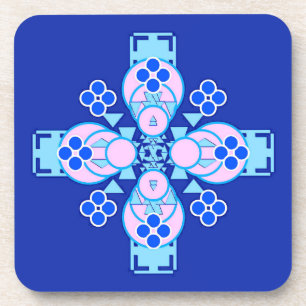 Porta-copo Mandala de quatro pontos - orquídea, azul e