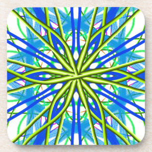 Porta-copo Mandala no branco com amarelo e o azul