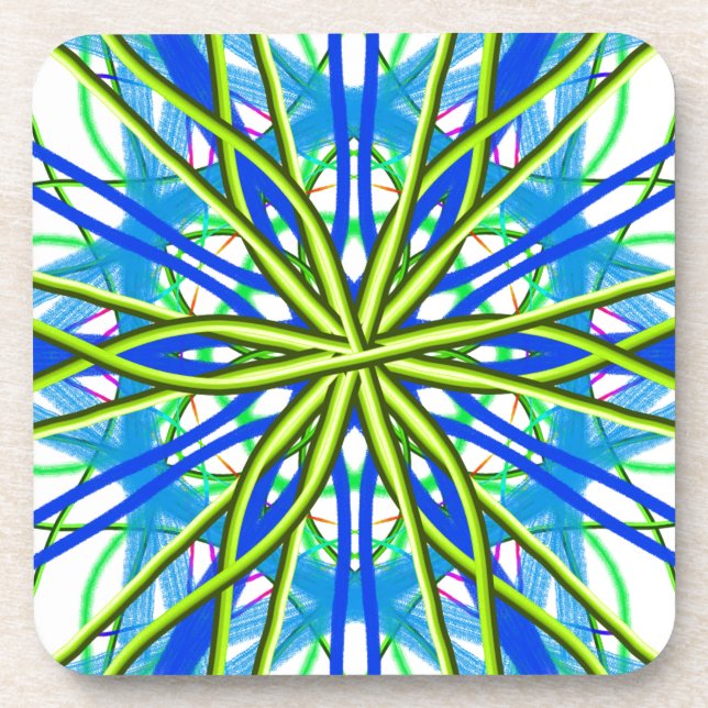 Porta-copo Mandala no branco com amarelo e o azul (Frente)