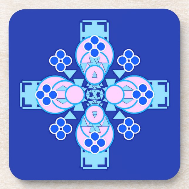 Porta-copo Mandala - orquídea, azul e cobalto (Frente)