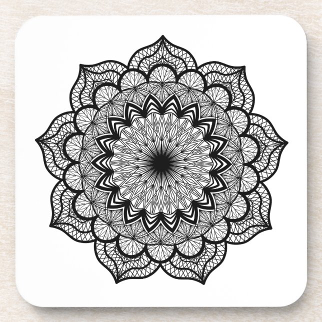 Porta-copo Mandala Preto em Fundo Branco (Frente)
