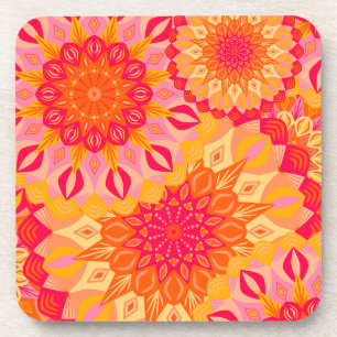 Porta-copo Mandala Sobreposta Laranja Rosa Amarelo