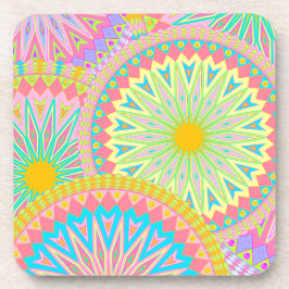 Porta-copo Mandala Sobreposta Rosa Azul Amarelo Verde-Menta R