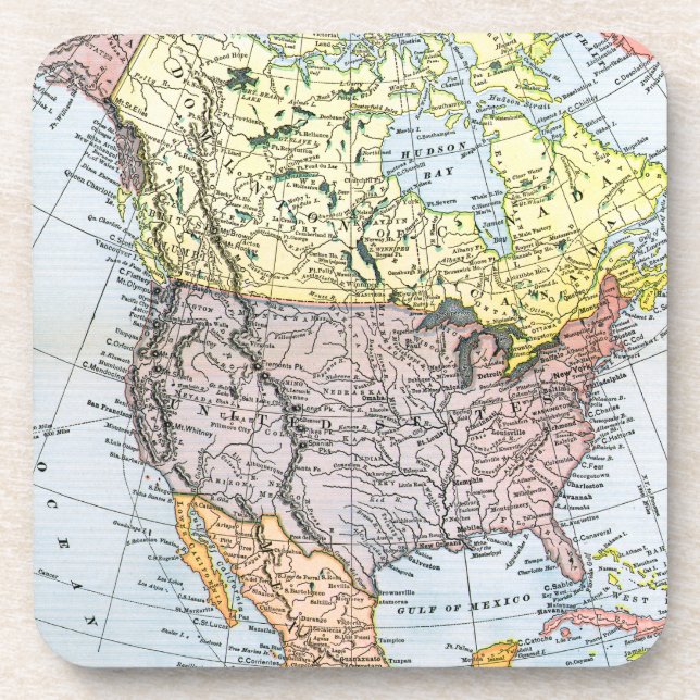 PORTA-COPO MAPA: AMERICA DO NORTE, 1890 (Frente)