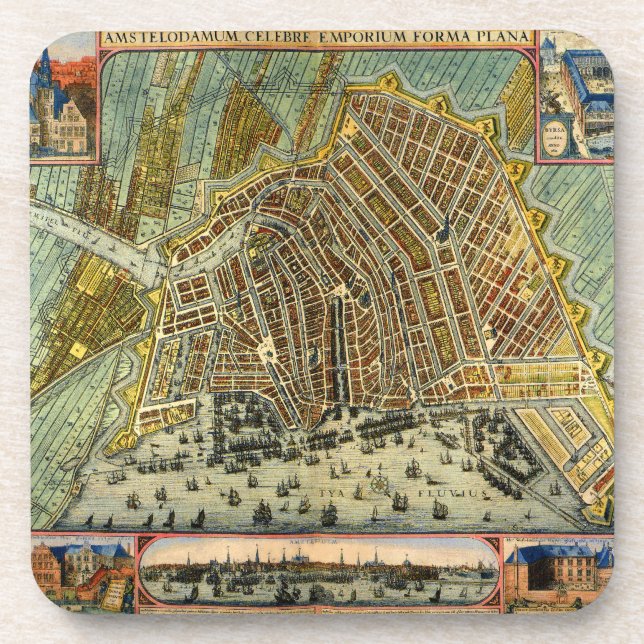 Porta-copo Mapa Antigo da Rua de Amsterdã, Holanda (Frente)