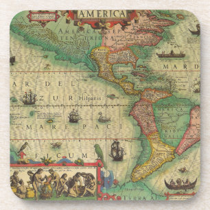 Porta-copo Mapa Antigo do Mundo das Américas, 1606