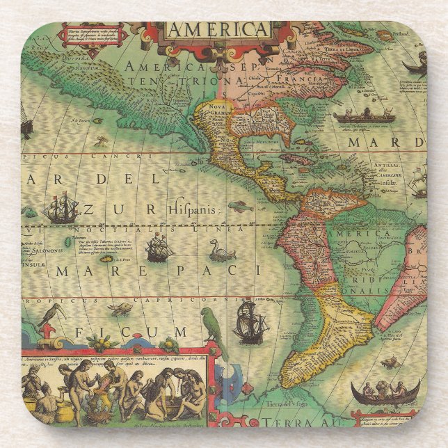 Porta-copo Mapa antigo mundial das Américas, 1606 (Frente)