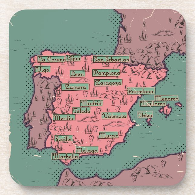Porta-copo Mapa antigo vintage da Espanha (Frente)