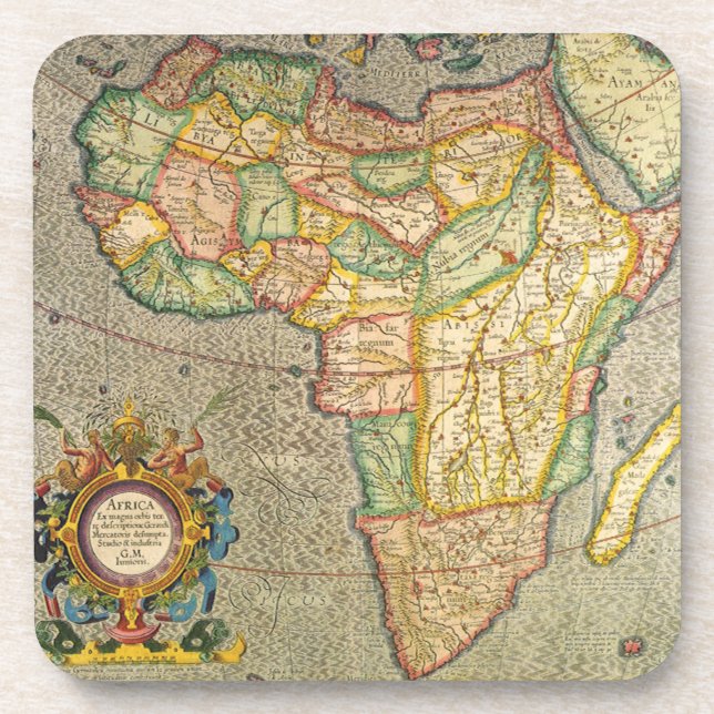 Porta-copo Mapa Antiquado do Mercador Mundial da África, 1633 (Frente)