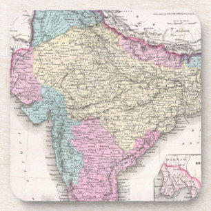 Porta-copo Mapa da Vintage na Índia (1855)