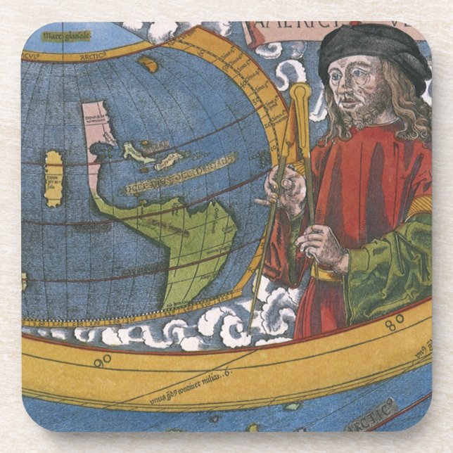 Porta-copo Mapa das Américas com o Explorer Amerigo Vespucci (Frente)