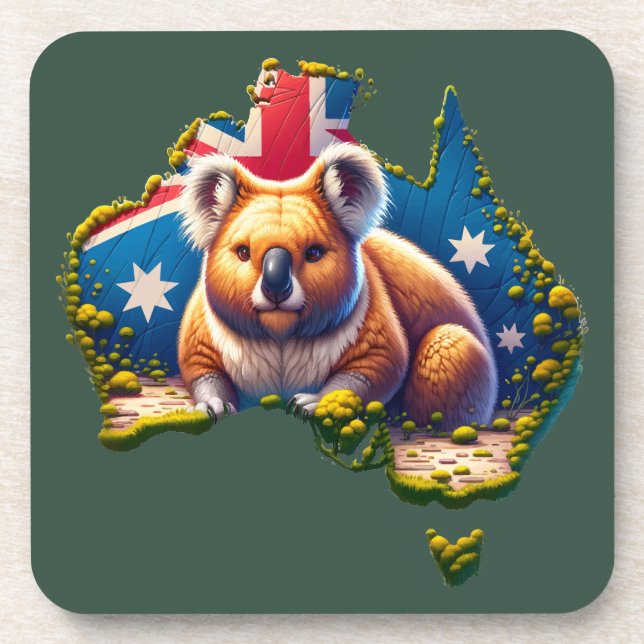 Porta-copo Mapa de bandeira do Urso Koala, na Austrália (Frente)