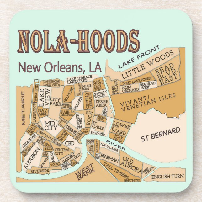 Porta-copo Mapa de Nova Orleans, NOLA_HOODS (Frente)