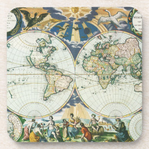 Porta-copo Mapa de Velho Mundo antigo do vintage, 1666 por