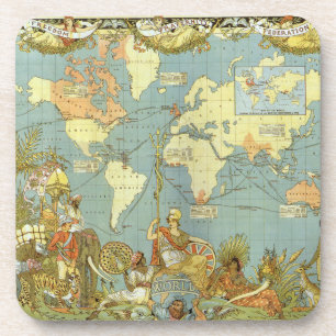 Porta-copo Mapa do mundo antigo do Império Britânico, 1886