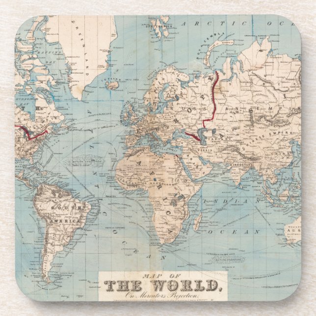Porta-copo Mapa do mundo na projeção do Mercator (Frente)