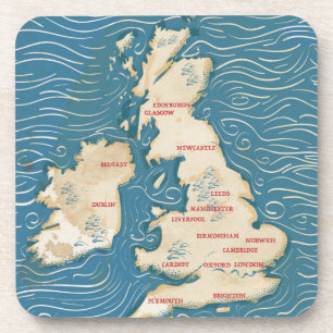 Porta-copo Mapa do Reino Unido Cartaz Vintage