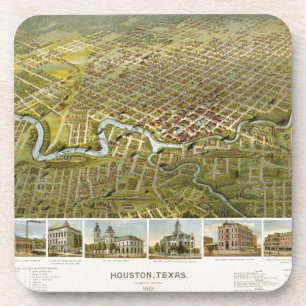 Porta-copo Mapa do vintage de Houston Texas (1891)