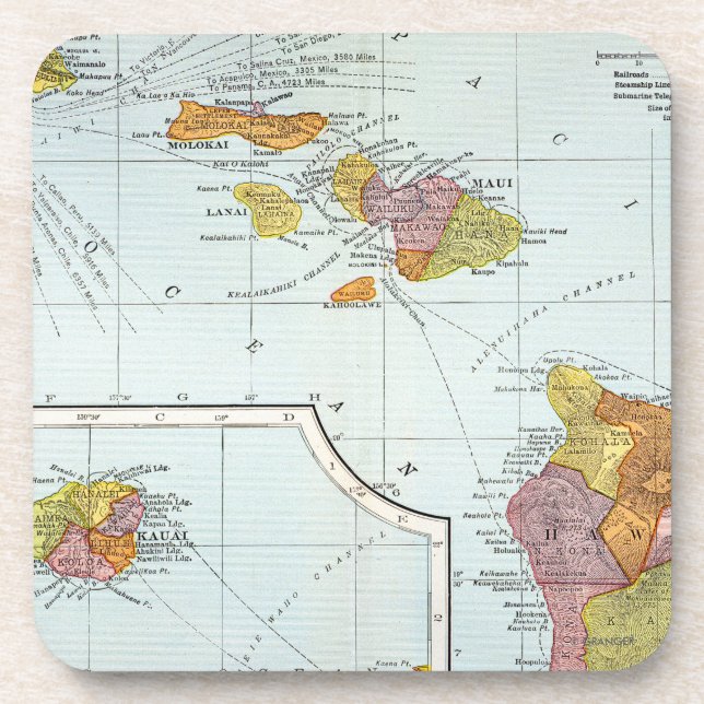Porta-copo Mapa: Havaí, 1905 (Frente)