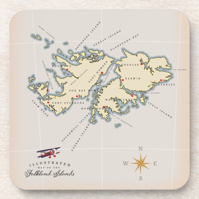 Porta-copo Mapa ilustrado das Ilhas Falkland. (Frente)