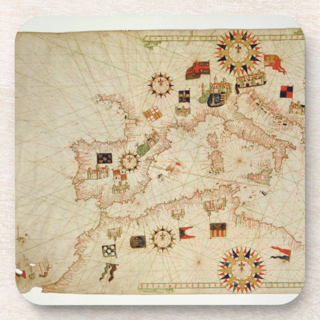 Porta-copo Mapa Miniatura Náutico do Mediterrâneo Central (Frente)